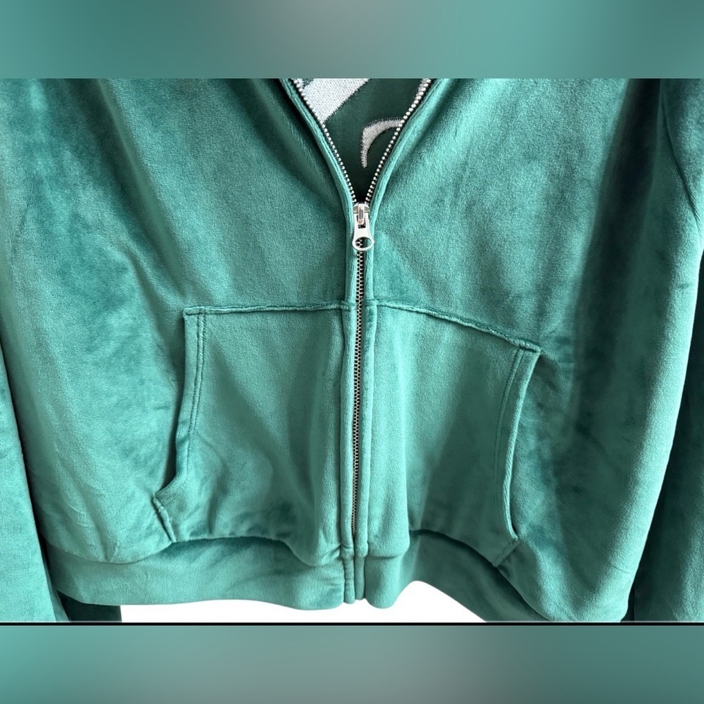 Victoria’s Secret Emerald Green Velour Zip Hoodie XL Plush Velvet Y2K Lounge - Picture 7 of 13